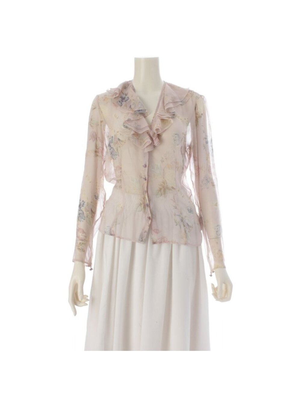 Dior Galliano Era Silk Flower Button Print Blouse Pink 38
